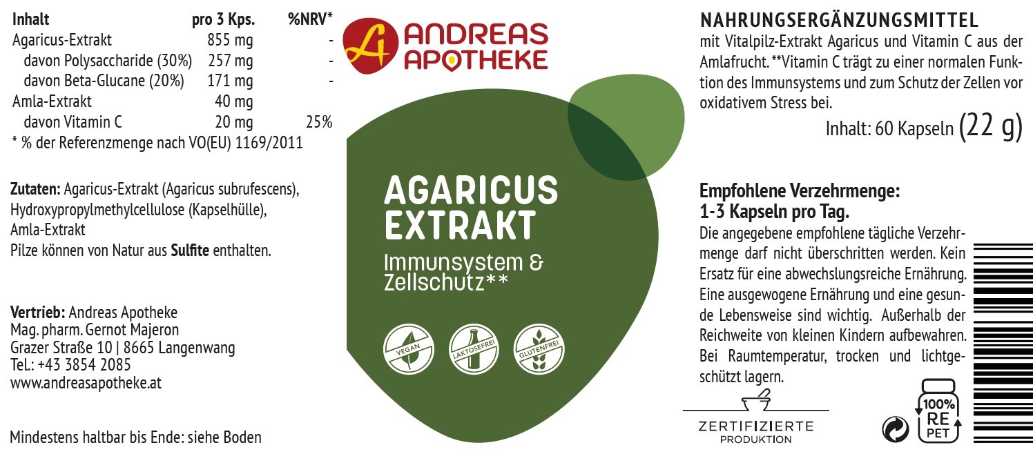 Etikett Agaricus Extrakt