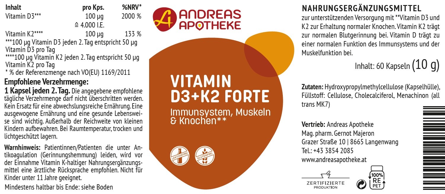 Etikett Vitamin D3+K2 forte