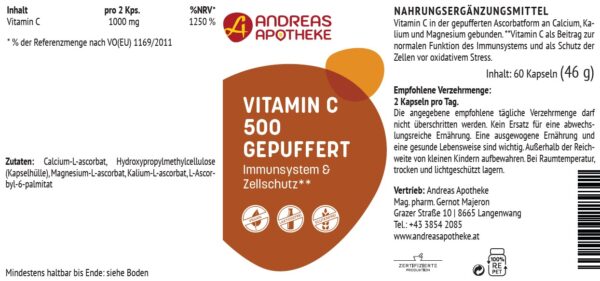Etikett Vitamin C 500 gepuffert
