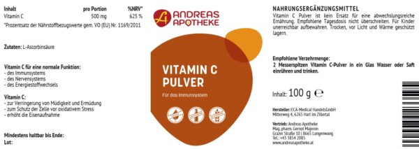 Etikett Vitamin C Pulver