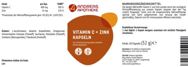 Etikett Vitamin C + Zink